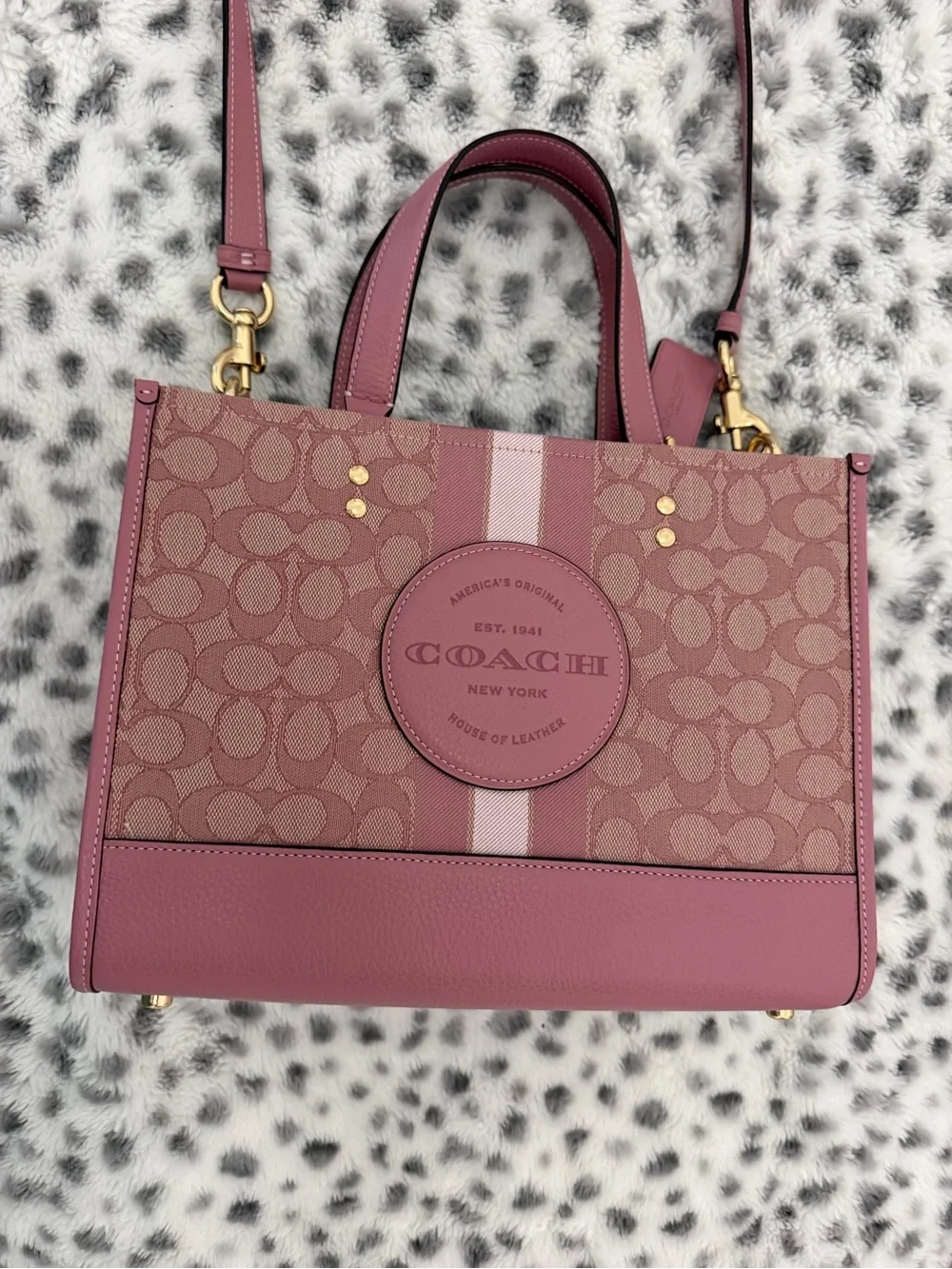 NWOT Coach Dempsey Carryall Pink Signature Jacquard Stripe Medium Crossbody Tote - Picture 4 of 9